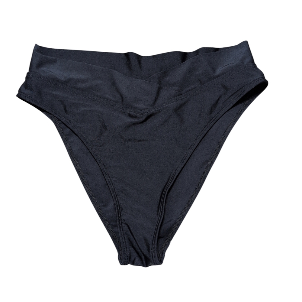 Cupshe Crossover Panel Black Bikini Bottom High Cut Size Large